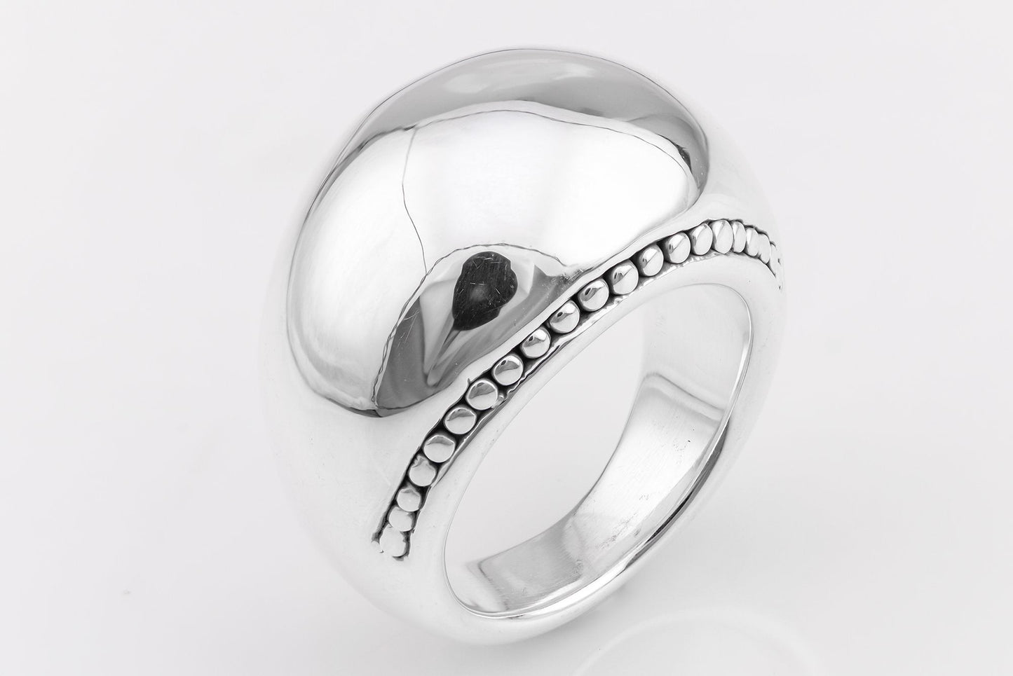 Hitchley & Harrow's Silver Dome Ring with Ornate Border - SS13