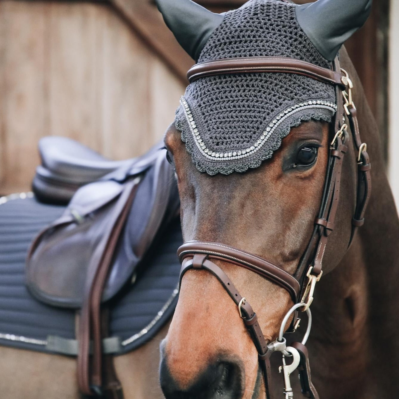 Kentucky Horsewear Ear Bonnet Wellington Stone & Pearl