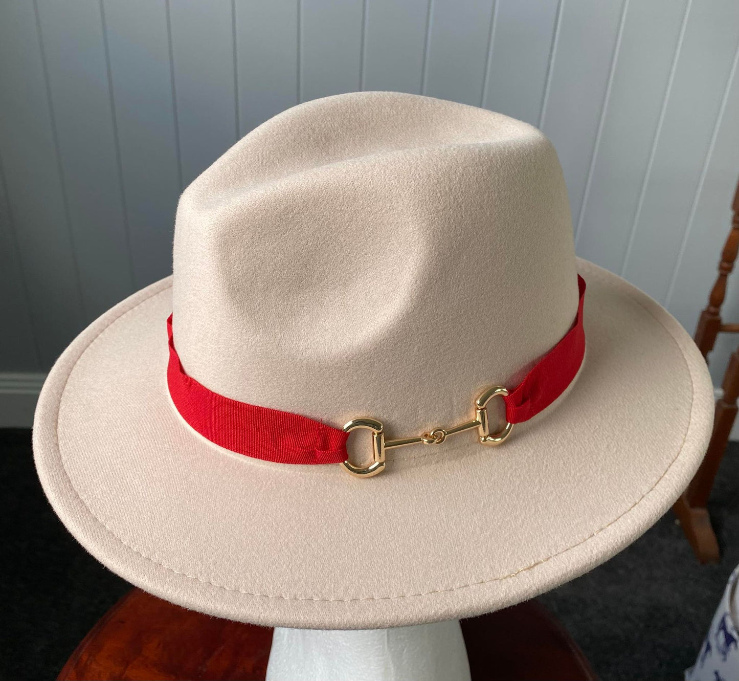 Beige Panama Hat Snaffle Bit Band - Small