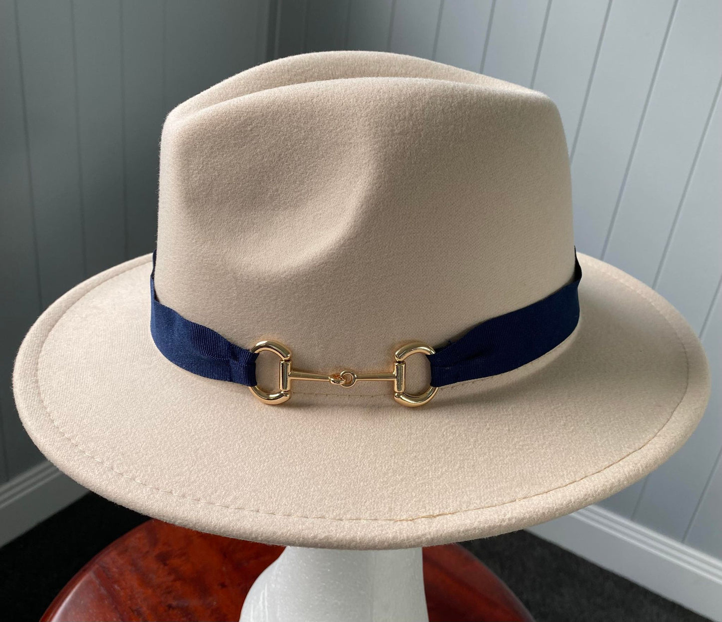 Beige Panama Hat Snaffle Bit Band - Small