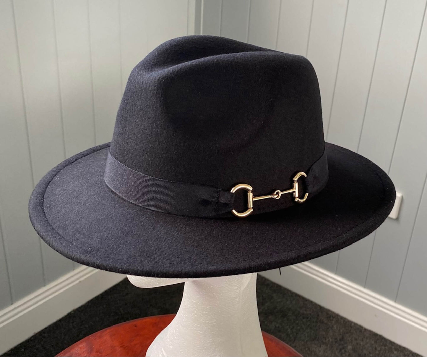 Black Panama Hat -Snaffle Bit Band - Large