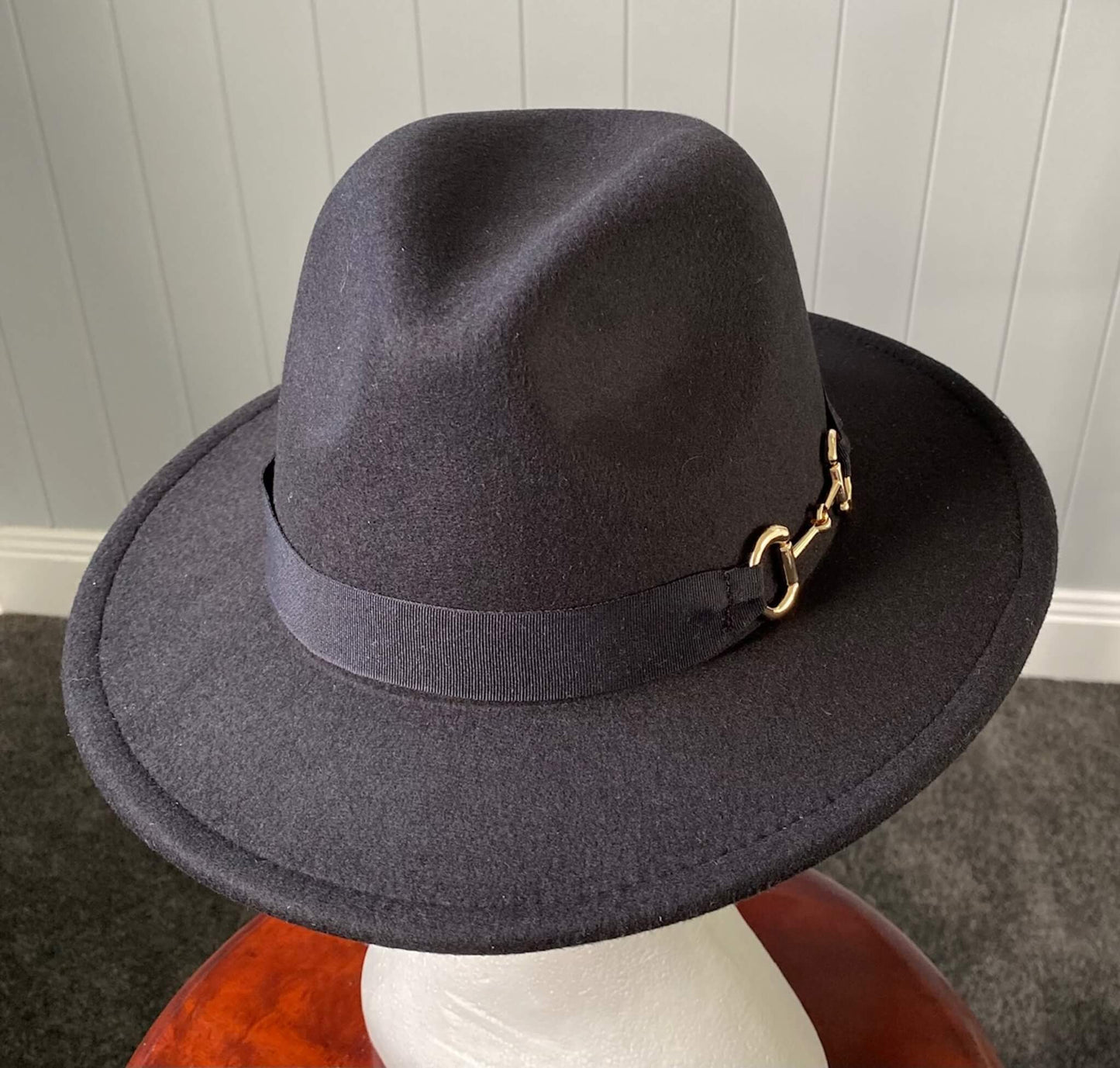 Black Panama Hat -Snaffle Bit Band - Large