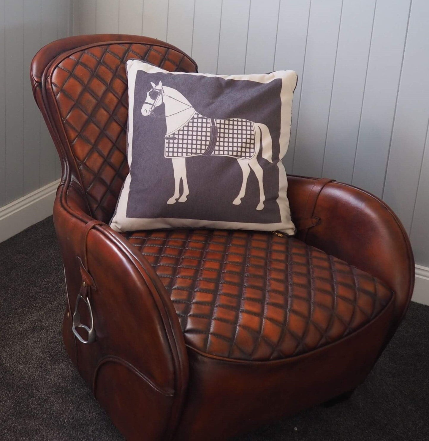 Heritage Luxe Charcoal Classic Horse Cushion