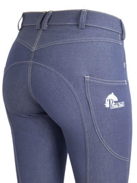 Women's Horse Riding Breeches with Denim Look, Silicone Seat, and Phone Pocket