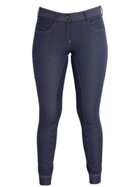 Women's Horse Riding Breeches with Denim Look, Silicone Seat, and Phone Pocket