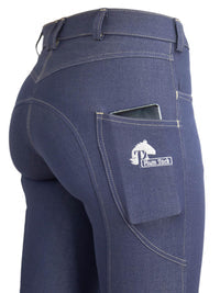 Women's Horse Riding Breeches with Denim Look, Silicone Seat, and Phone Pocket