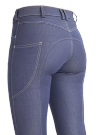 Women's Horse Riding Breeches with Denim Look, Silicone Seat, and Phone Pocket