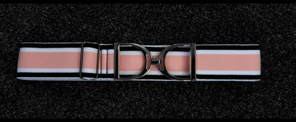 Stirrup Belt - Black,White & Pink Stripe-Gun Metal Stirrup