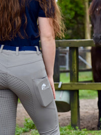 Women's Grey Breeches with CoolMax Technology and Convenient Phone Pockets