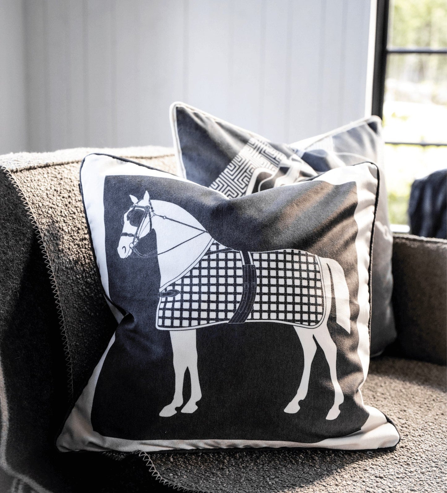 Heritage Luxe Charcoal Classic Horse Cushion