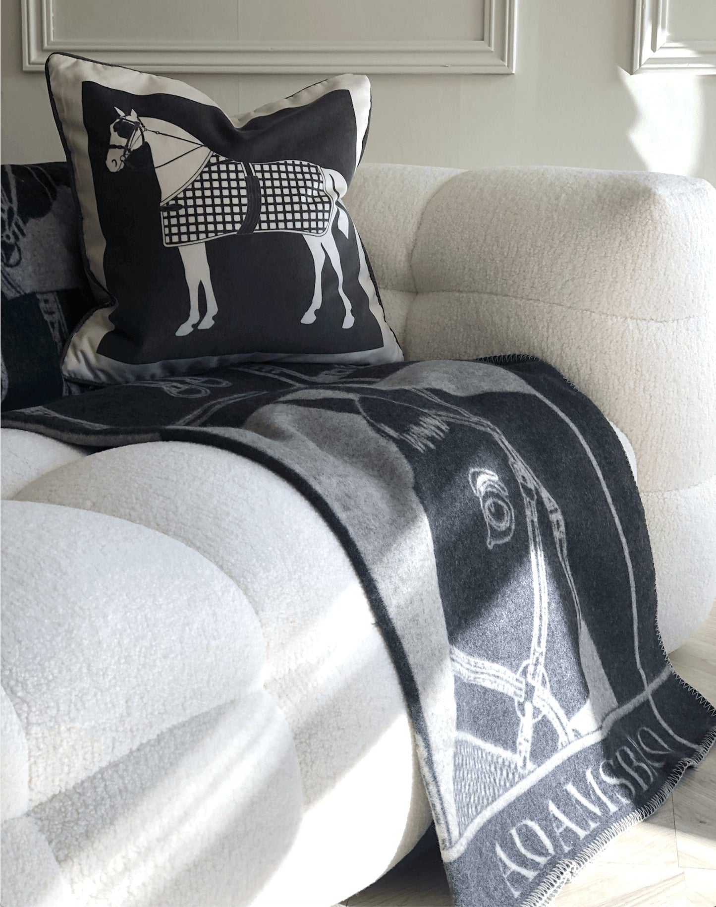 Heritage Luxe Charcoal Classic Horse Cushion