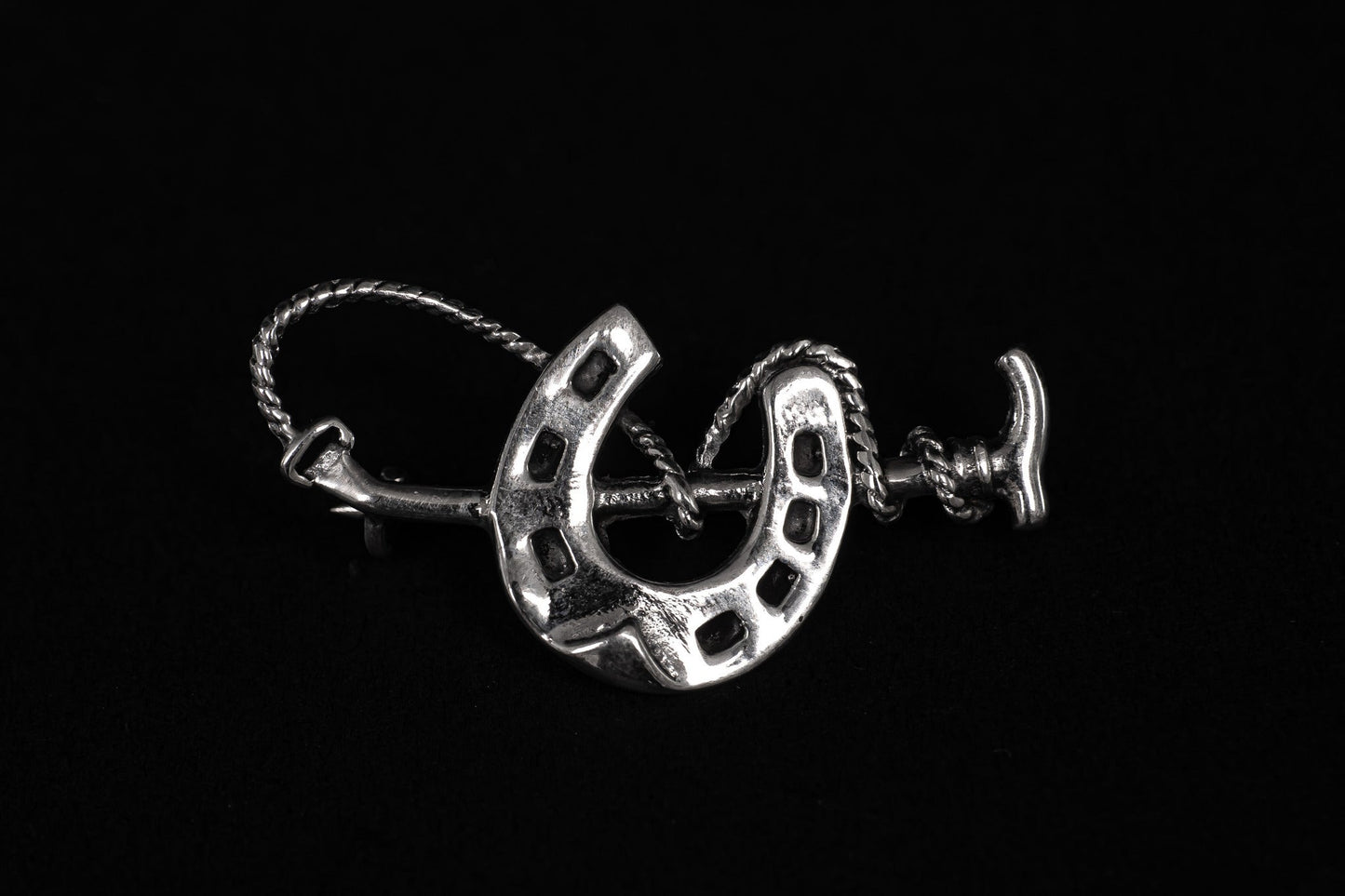 Horseshoe & Whip Sterling Silver Brooch