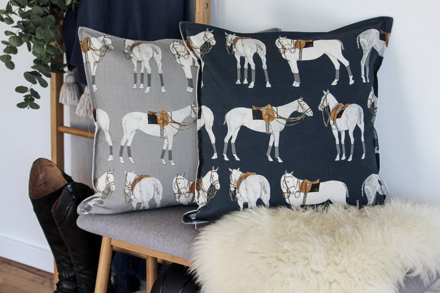 Polo Ponies Cushion - Grey