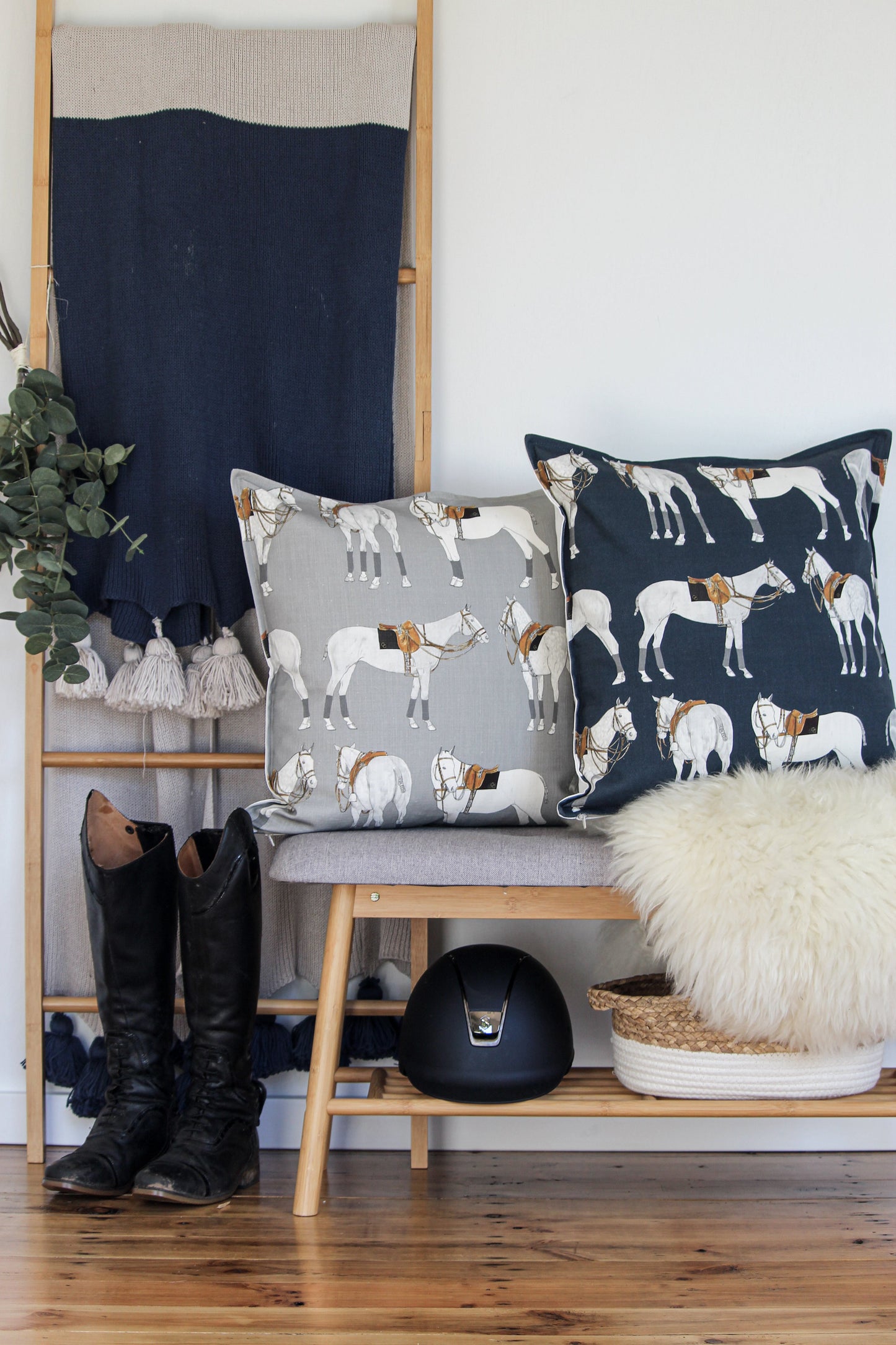 Polo Ponies Cushion - Grey