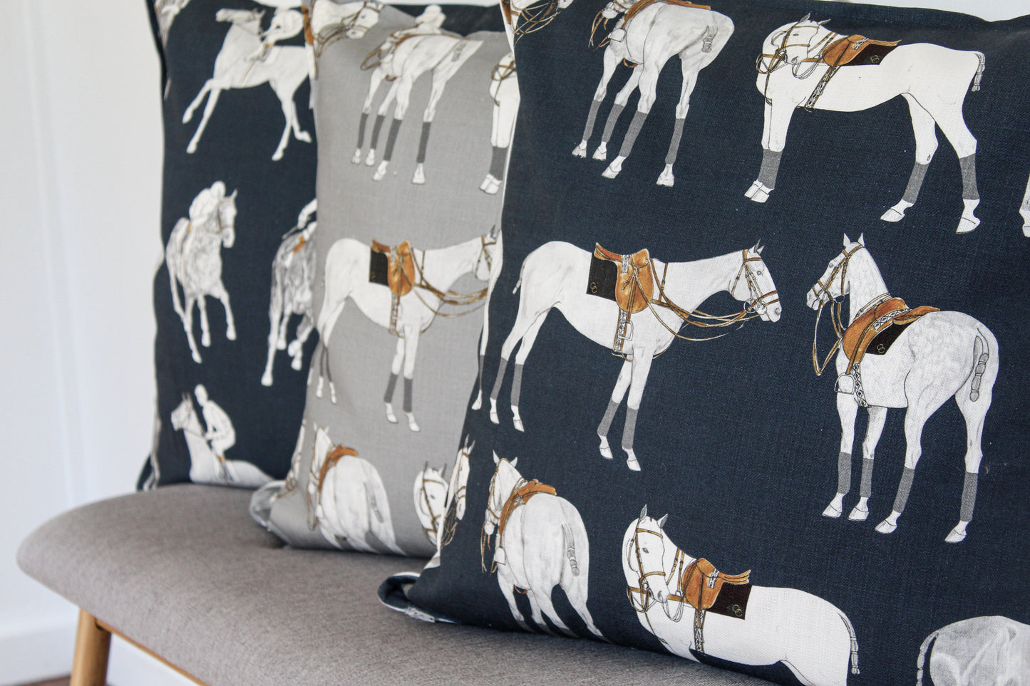 Polo Ponies Cushion - Grey