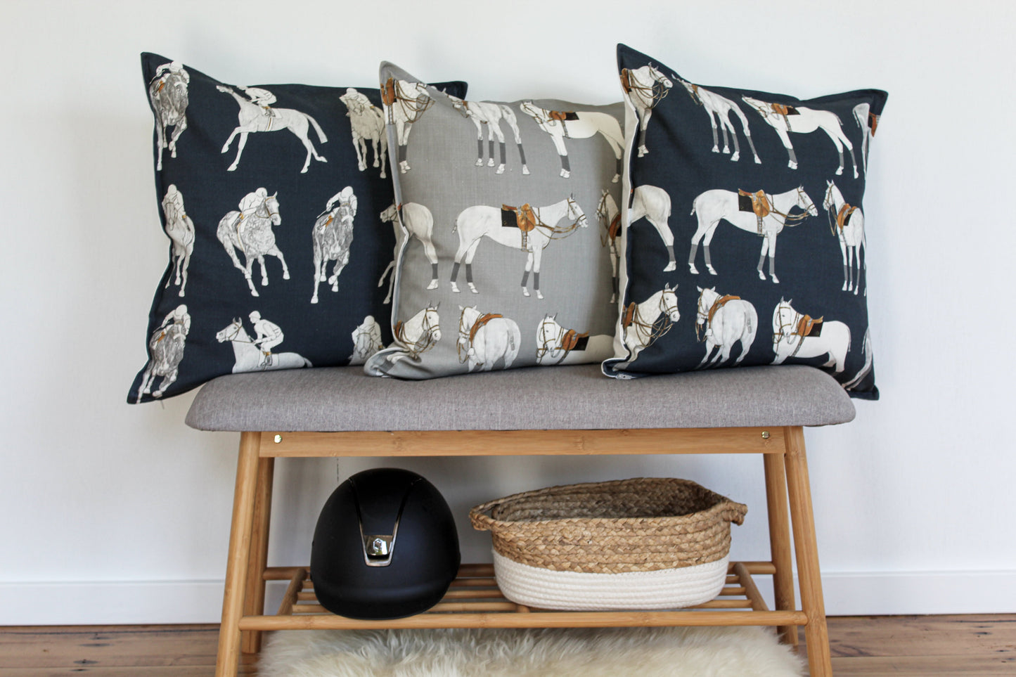 Polo Ponies Cushion - Grey