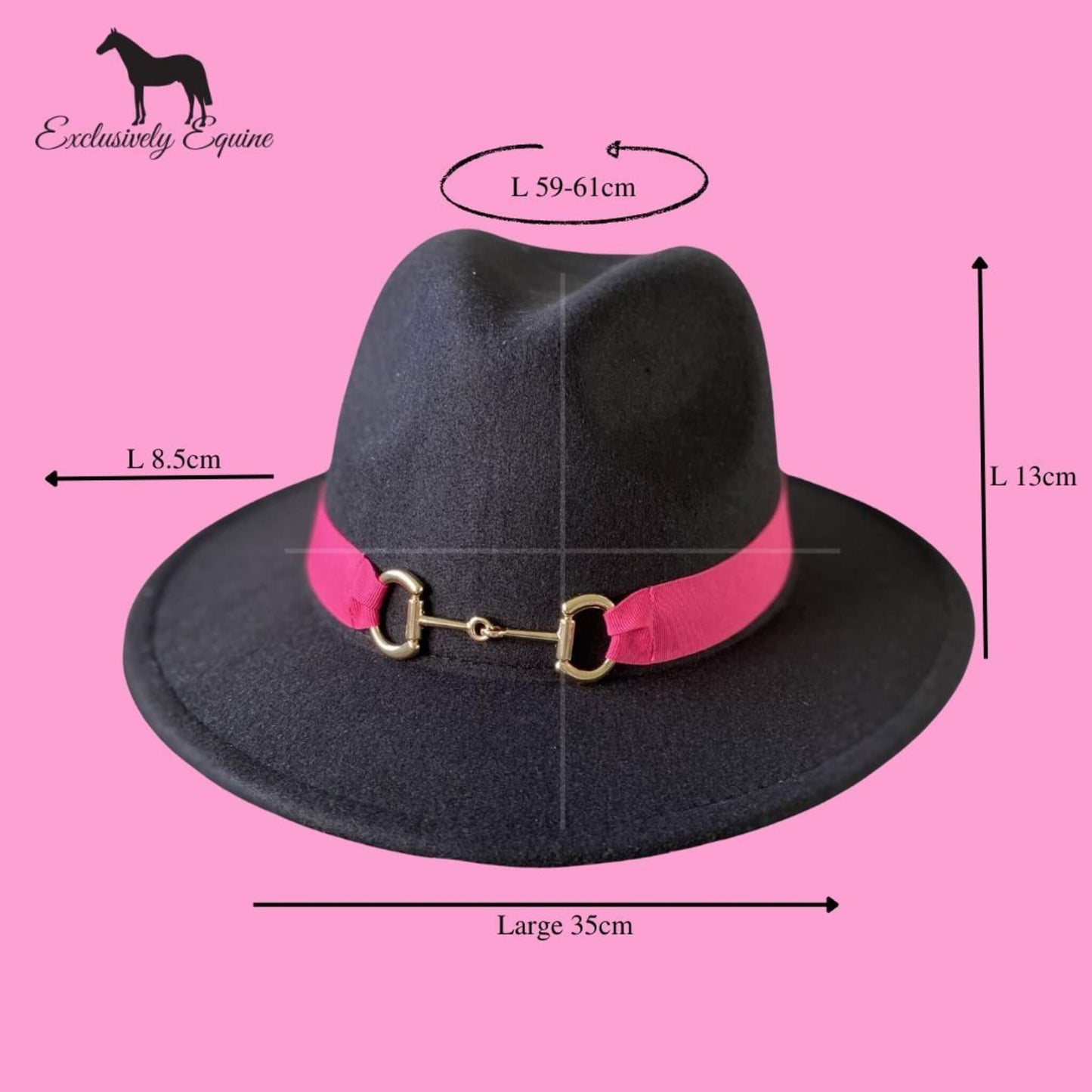 Black Panama Hat -Snaffle Bit Band - Large