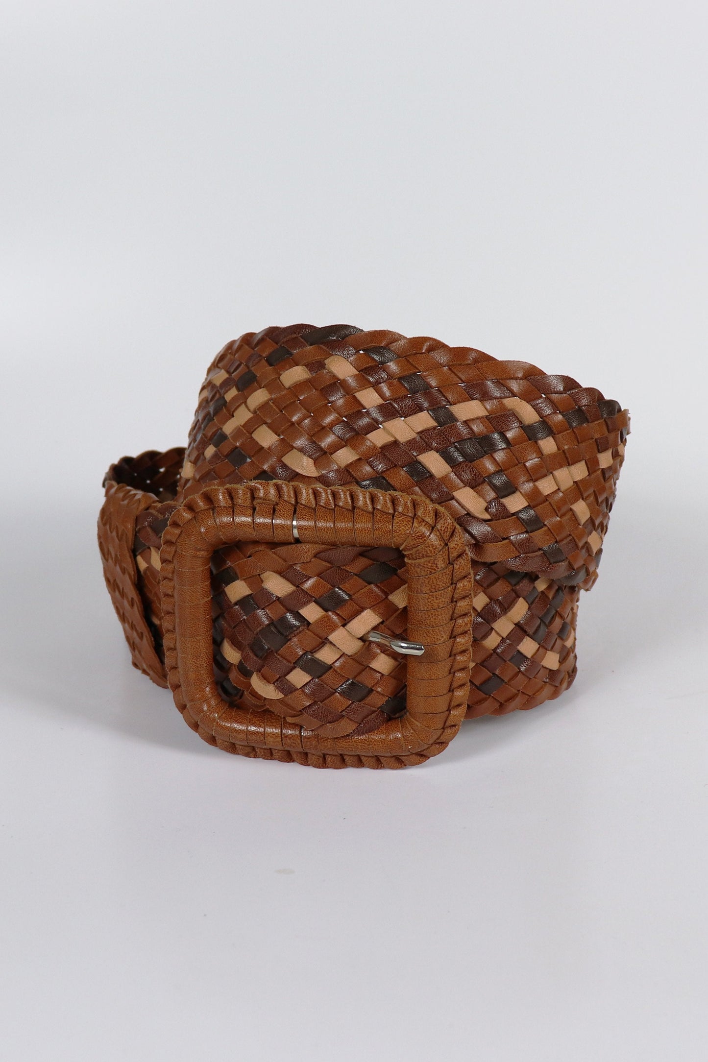 Hitchley & Harrow Brown Mixed Leather Plaited Belt