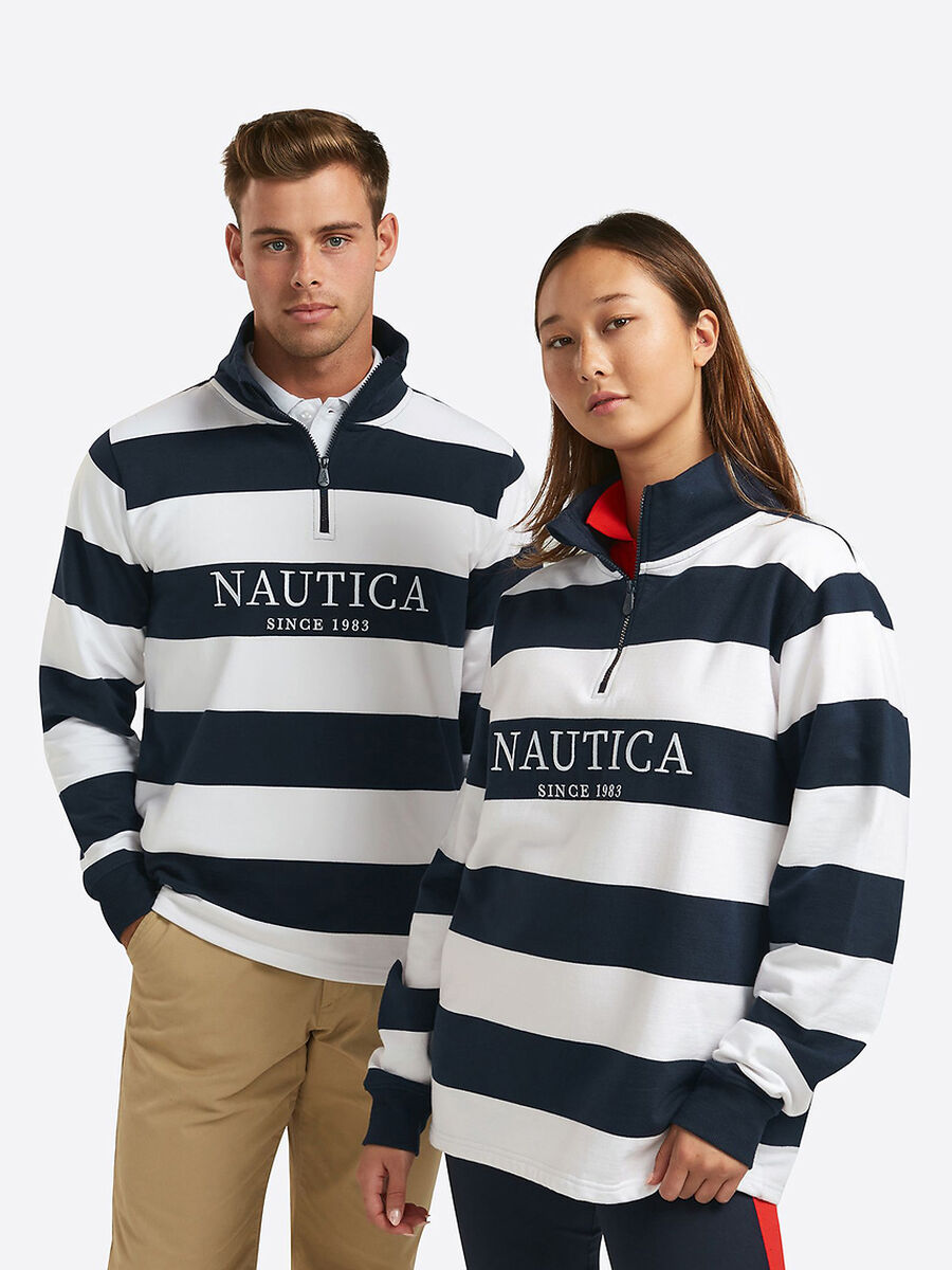 Nautica Stripe ¼ Zip Jumper Navy/White