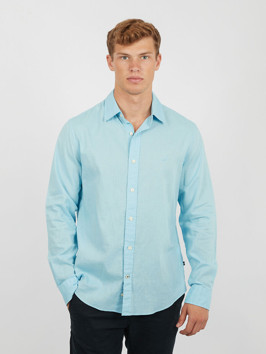 Nautica Long Sleeve Linen Shirt Sky Blue