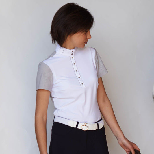 Cavalleria Toscana Polo Top with Perforated Sleeves