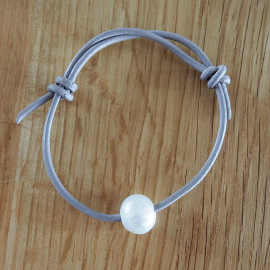 Pewter Leather & Pearl Bracelet