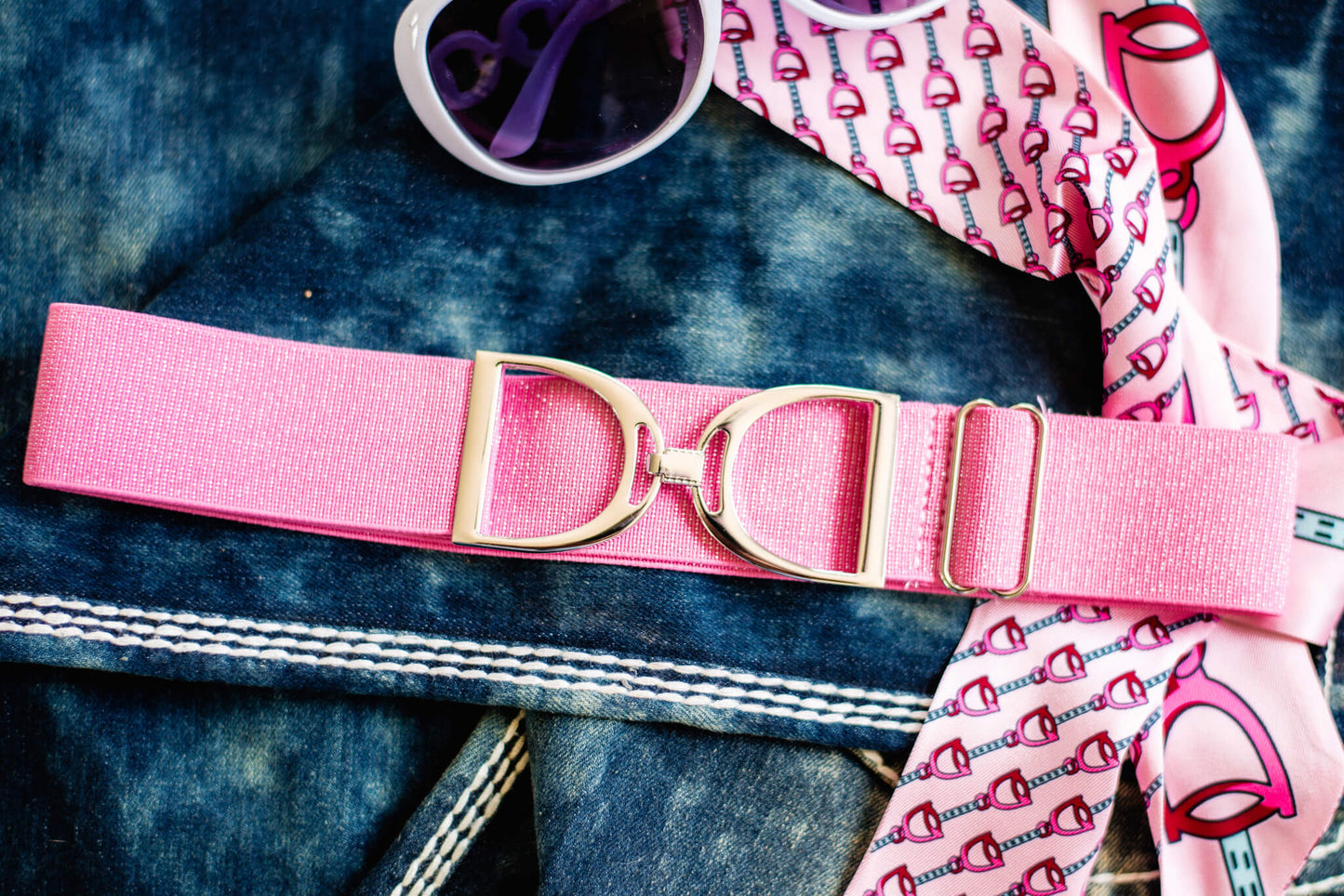 Pink Sparkle Stirrup Belt -Gold Stirrup