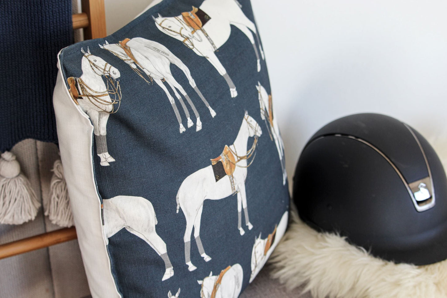 Polo Ponies Cushion - Navy