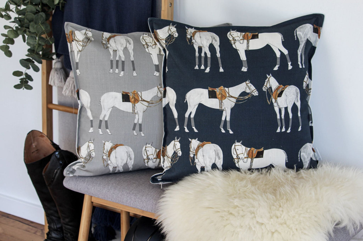 Polo Ponies Cushion - Navy