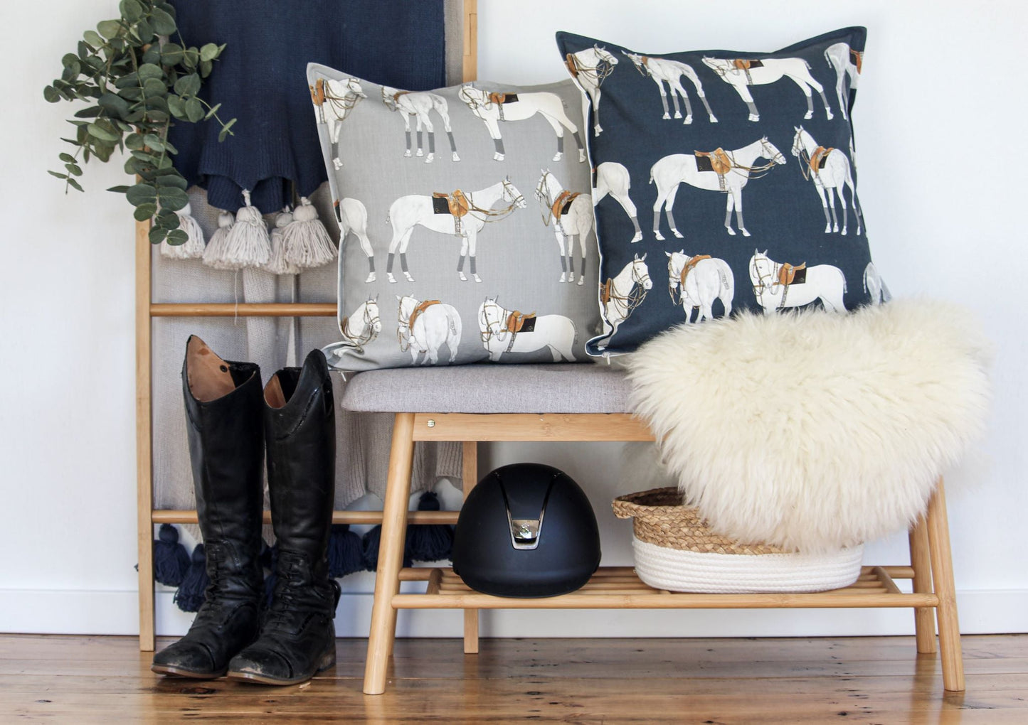 Polo Ponies Cushion - Navy