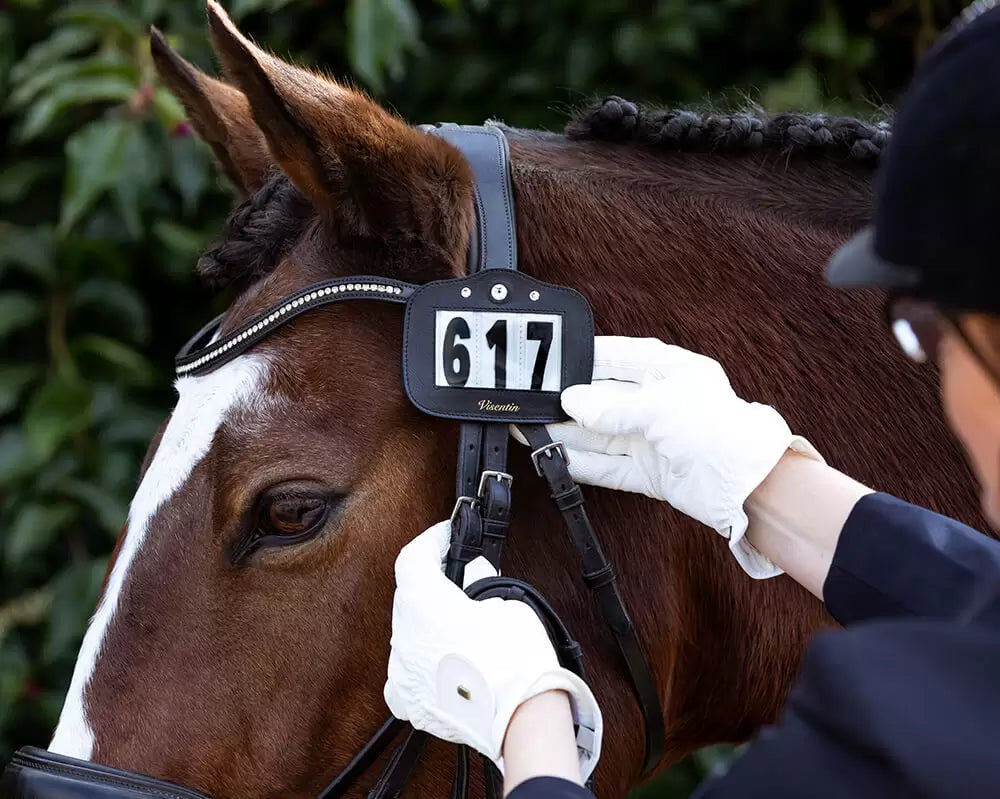 Magnetic Leather Bridle Number Holder with Swarovski Crystals