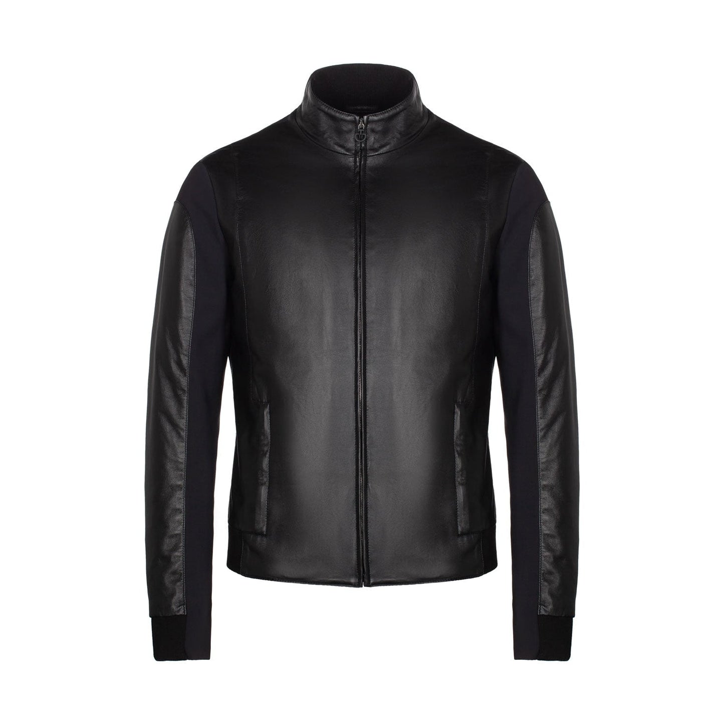 Cavalleria Toscana Men's Leather and Jersey Stretch Bomber