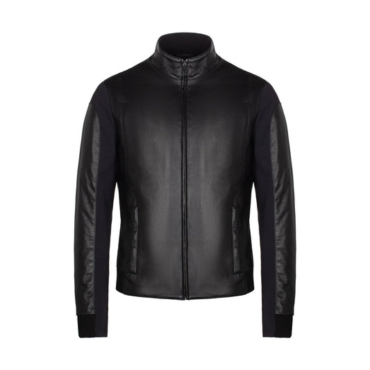 Cavalleria Toscana Men's Leather and Jersey Stretch Bomber