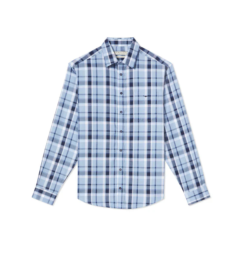 RM Williams Collins Shirt Blue/White/Brow