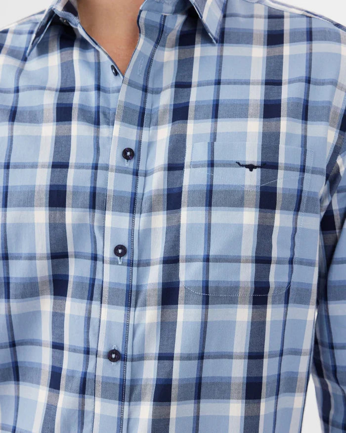 RM Williams Collins Shirt Blue/White/Brow