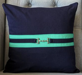 Snaffle Bit Cushion Cover - Navy/Green