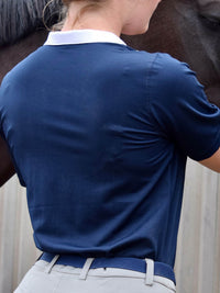 Back view of navy riding shirt