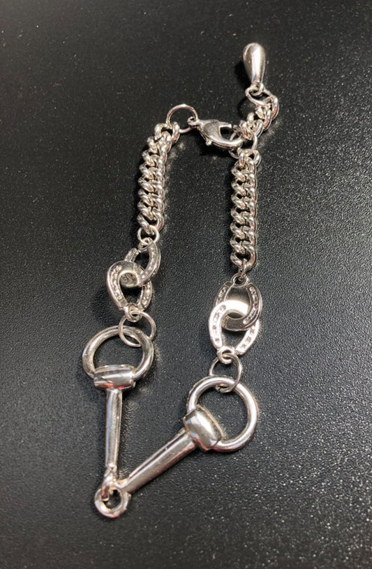 Silver Snaffle Bit & Horseshoes Bracelet