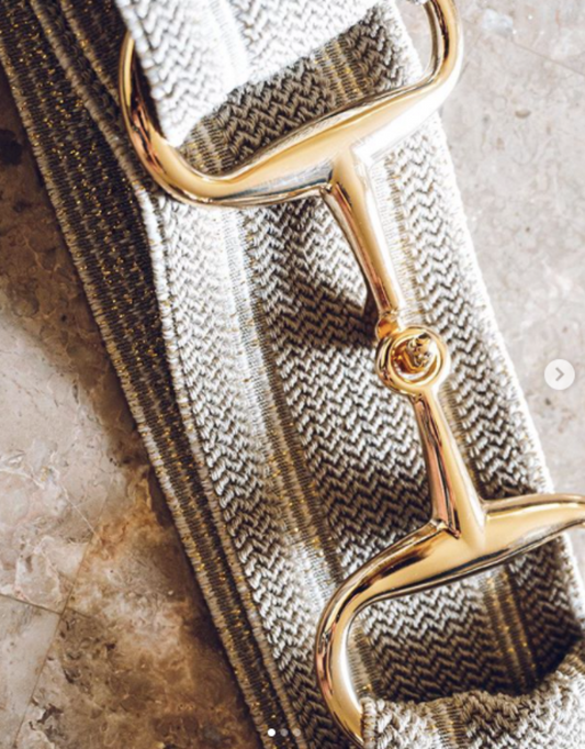 Snaffle Bit Elastic Belt 2" Gold Snaffle