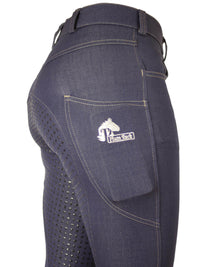 Women's Horse Riding Breeches with Denim Look, Silicone Seat, and Phone Pocket