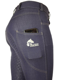 Women's Horse Riding Breeches with Denim Look, Silicone Seat, and Phone Pocket