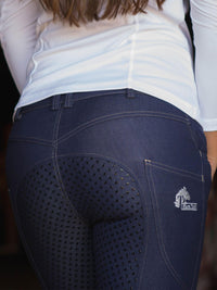 Women's Horse Riding Breeches with Denim Look, Silicone Seat, and Phone Pocket