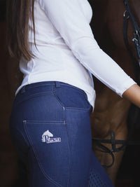 Women's Horse Riding Breeches with Denim Look, Silicone Seat, and Phone Pocket