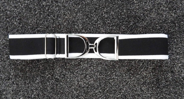 Stirrup Belt - Black & White Stripe-Silver Stirrup