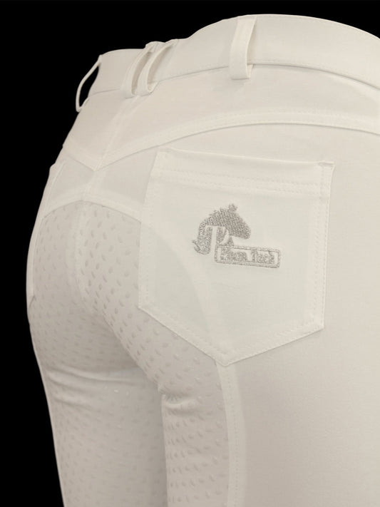 White Coolmax Breeches with Silicone seat grip. Sizes 6 to 28