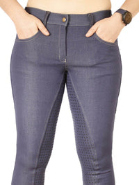 Women's Horse Riding Breeches with Denim Look, Silicone Seat, and Phone Pocket