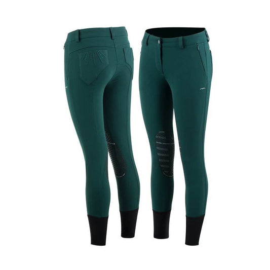 Animo brand equestrian riding breeches in dark green color.