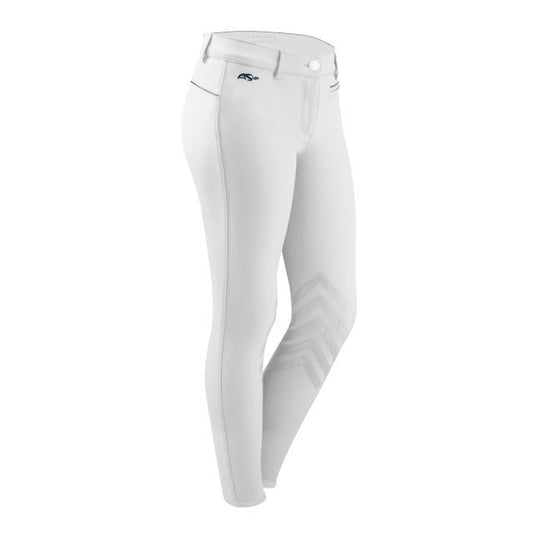 Alt: White Anna Scarpati riding breeches with chevron detail on leg.