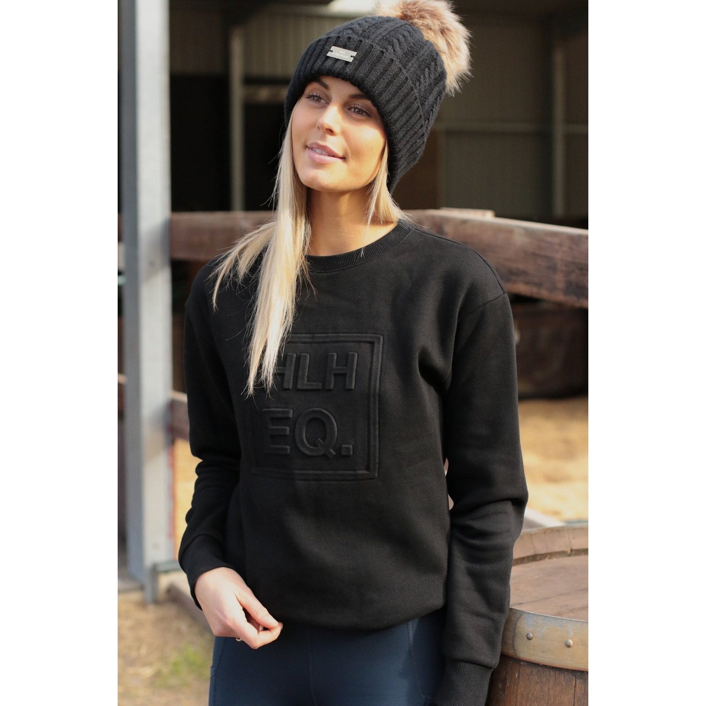 HLH Equestrian Apparel Emboss Crew Sweater in Black-Southern Sport Horses-The Equestrian