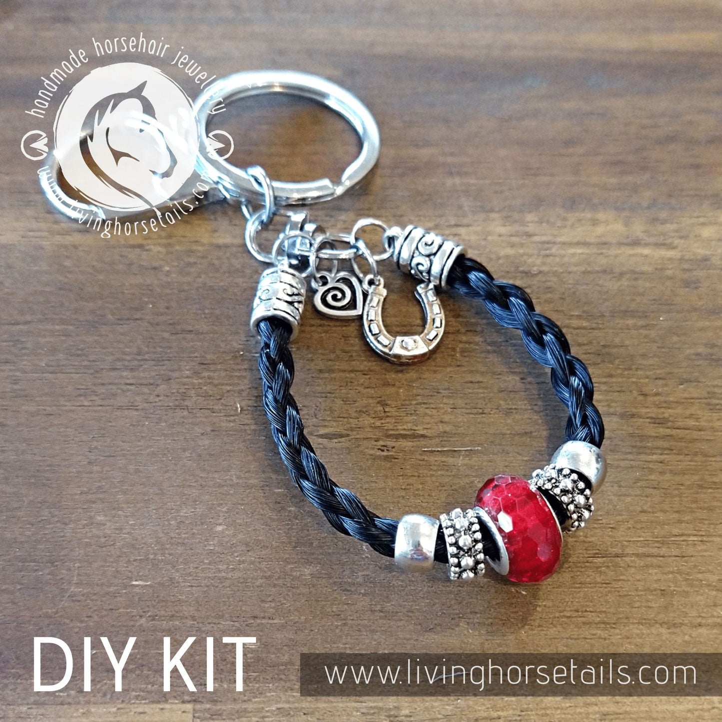 DIY KIT Keyring with acrylic glitter bead. Make your own with Horse tail hair. Bracelet Living Horse Tails Handmade Jewellery Custom Horse Hair Keepsakes Australia